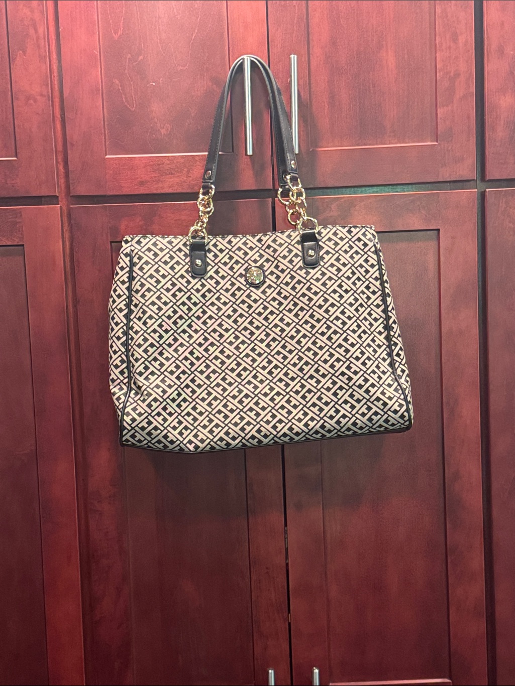 Tommy Hilfiger Black And Cream Monogram Tote